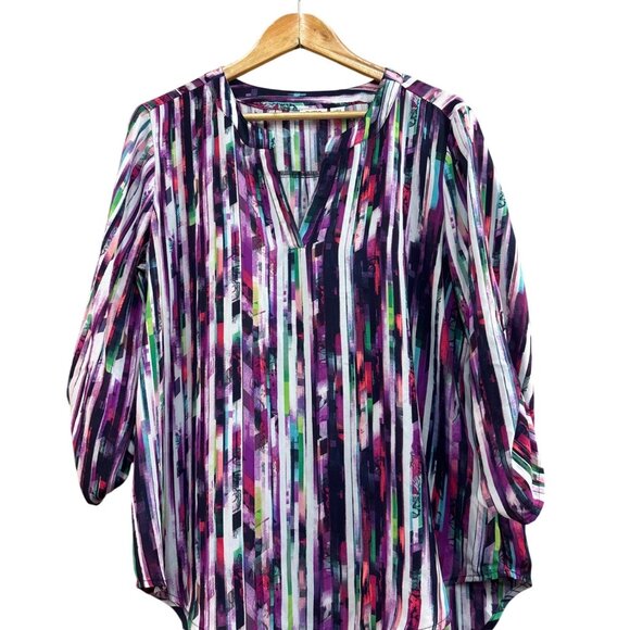 Cato Womens Multicolor Striped High-Low Blouse L - Picture 1 of 6